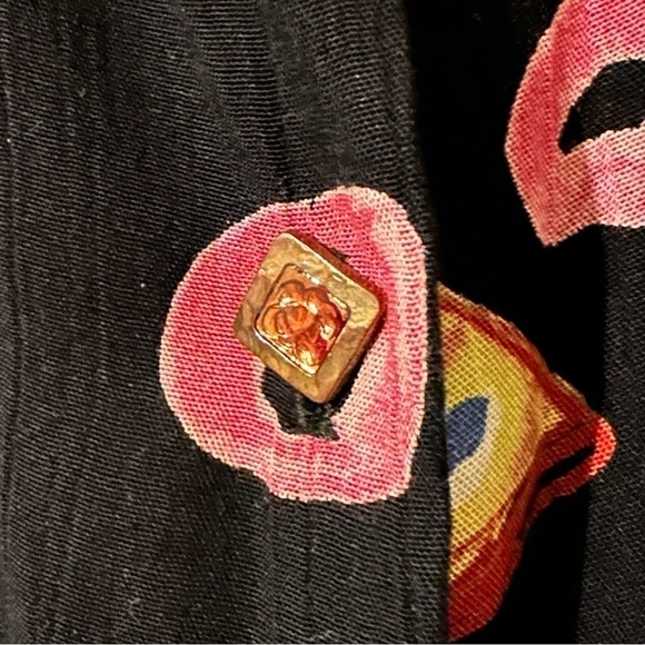 Vintage Chocolates 8 Retro Geometric Black Bright Print Button-Down Blouse - Picture 6 of 12